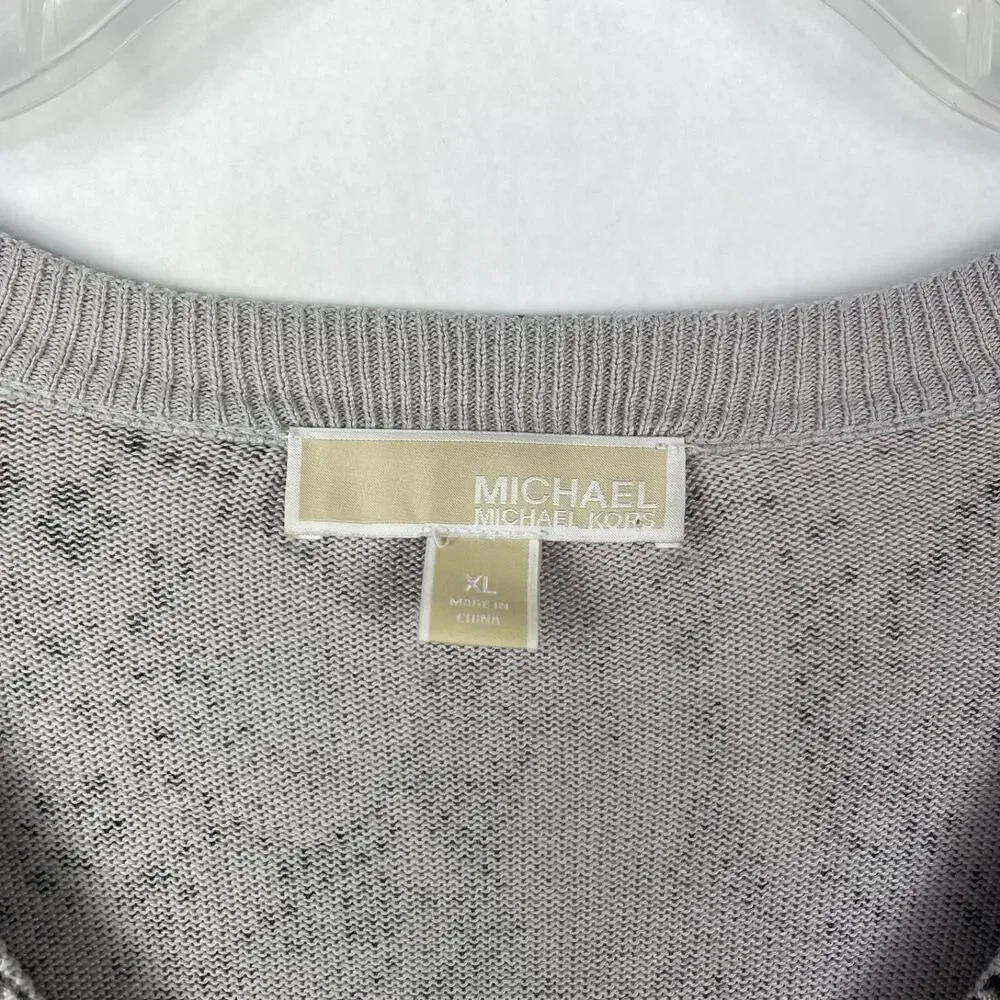 Michael Kors Snakeskin Print Tunic Knit Sweater Women's XL Beige Black V-Neck